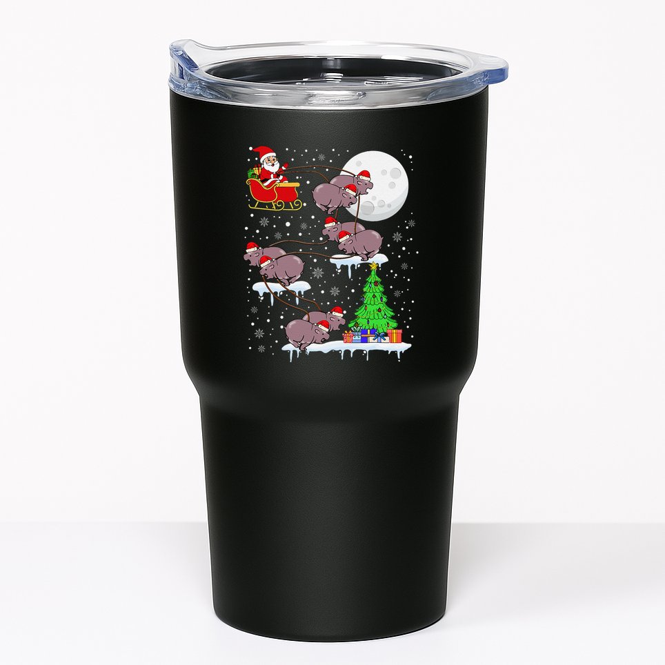 Xmas Lights Santa Riding Moo Deng Hippo Christmas Costume Tumbler