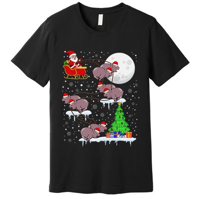 Xmas Lights Santa Riding Moo Deng Hippo Christmas Costume Premium T-Shirt