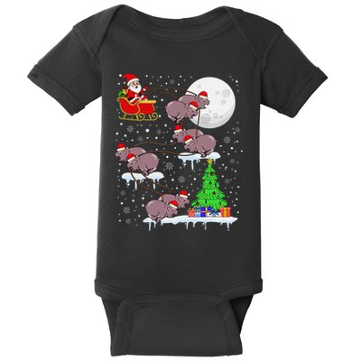 Xmas Lights Santa Riding Moo Deng Hippo Christmas Costume Baby Bodysuit