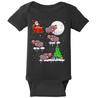 Xmas Lights Santa Riding Moo Deng Hippo Christmas Costume Baby Bodysuit