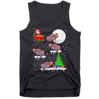 Xmas Lights Santa Riding Moo Deng Hippo Christmas Costume Tank Top