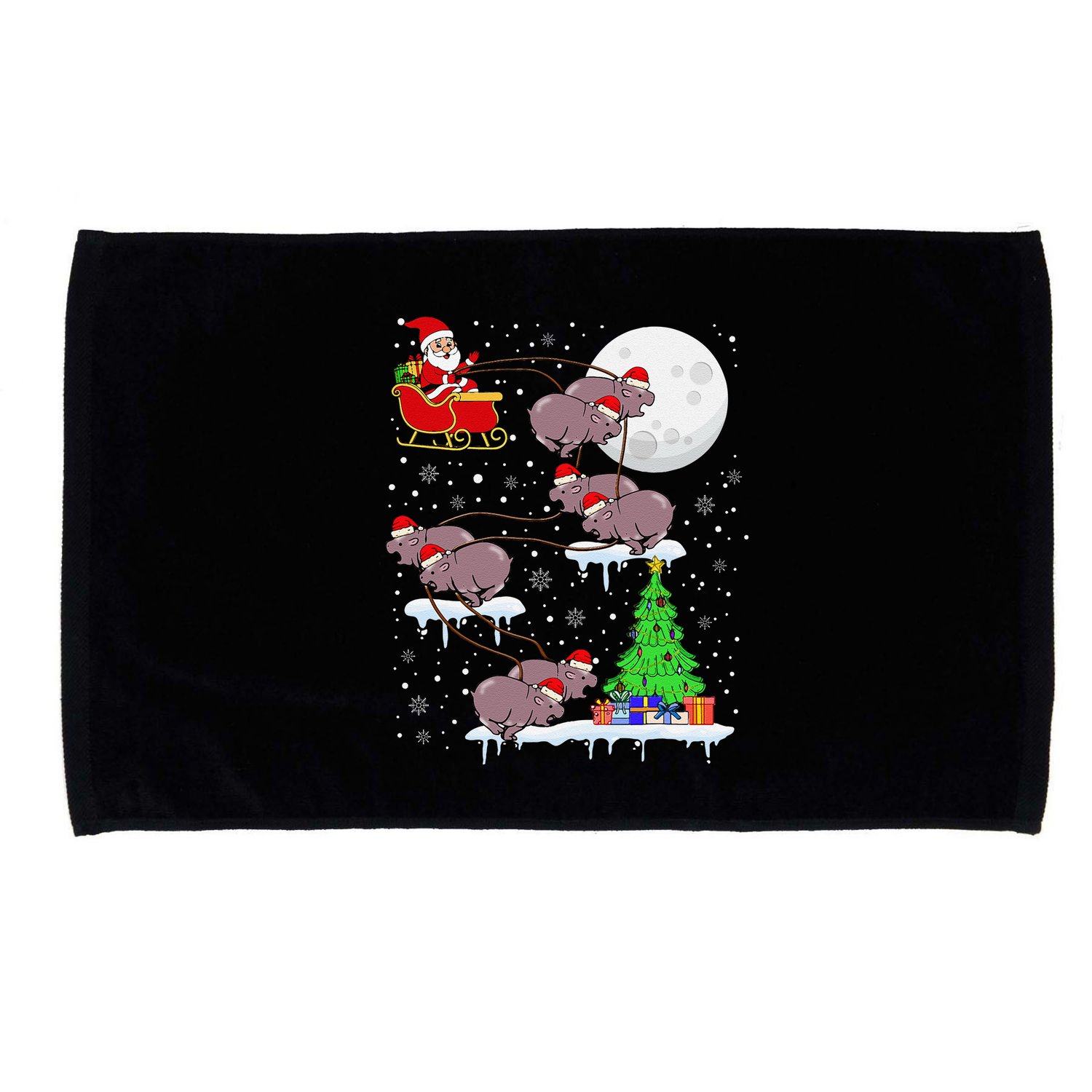 Xmas Lights Santa Riding Moo Deng Hippo Christmas Costume Microfiber Hand Towel