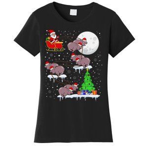 Xmas Lights Santa Riding Moo Deng Hippo Christmas Costume Women's T-Shirt