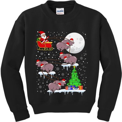Xmas Lights Santa Riding Moo Deng Hippo Christmas Costume Kids Sweatshirt