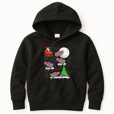 Xmas Lights Santa Riding Moo Deng Hippo Christmas Costume Kids Hoodie
