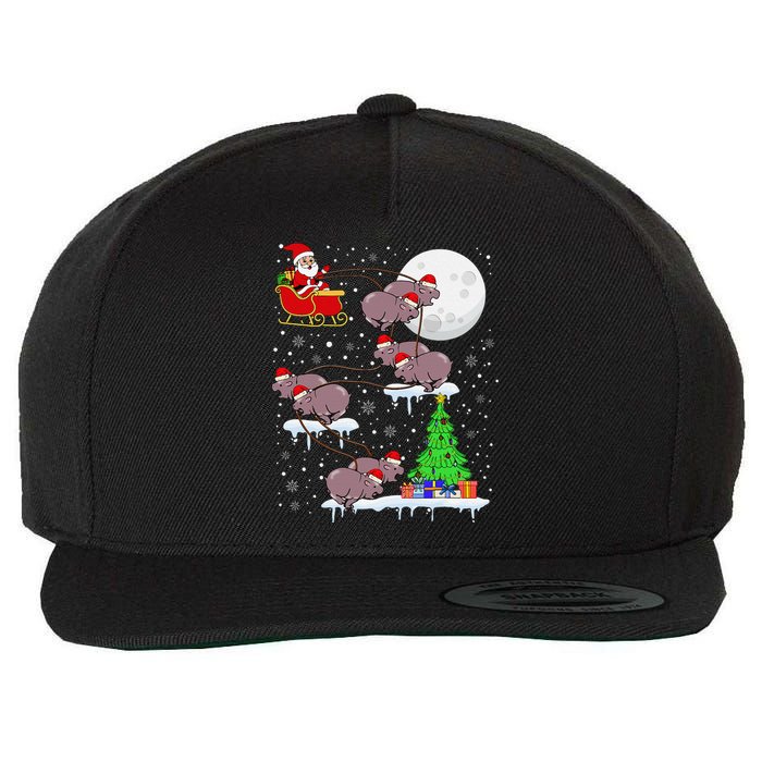 Xmas Lights Santa Riding Moo Deng Hippo Christmas Costume Wool Snapback Cap