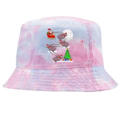 Xmas Lights Santa Riding Moo Deng Hippo Christmas Costume Tie-Dyed Bucket Hat