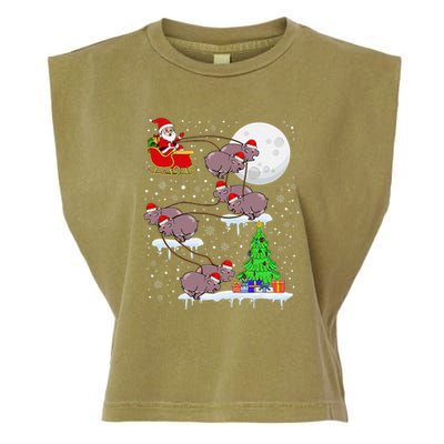 Xmas Lights Santa Riding Moo Deng Hippo Christmas Costume Garment-Dyed Women's Muscle Tee