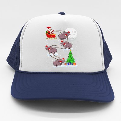 Xmas Lights Santa Riding Moo Deng Hippo Christmas Costume Trucker Hat