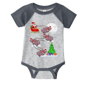 Xmas Lights Santa Riding Moo Deng Hippo Christmas Costume Infant Baby Jersey Bodysuit