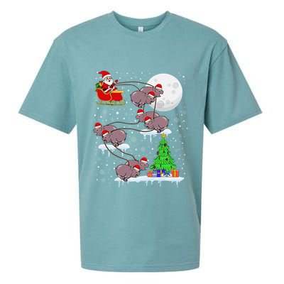 Xmas Lights Santa Riding Moo Deng Hippo Christmas Costume Sueded Cloud Jersey T-Shirt