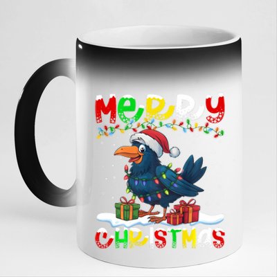 Xmas Lighting Santa Hat Crow Bird Merry Christmas 11oz Black Color Changing Mug