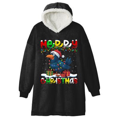 Xmas Lighting Santa Hat Crow Bird Merry Christmas Hooded Wearable Blanket