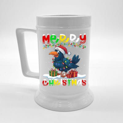 Xmas Lighting Santa Hat Crow Bird Merry Christmas Beer Stein