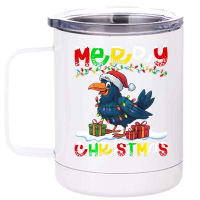 Xmas Lighting Santa Hat Crow Bird Merry Christmas 12 oz Stainless Steel Tumbler Cup