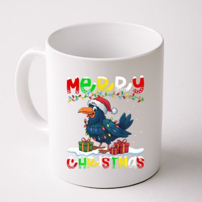 Xmas Lighting Santa Hat Crow Bird Merry Christmas Coffee Mug