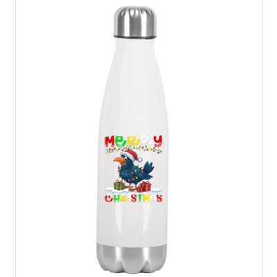 Xmas Lighting Santa Hat Crow Bird Merry Christmas Stainless Steel Insulated Water Bottle