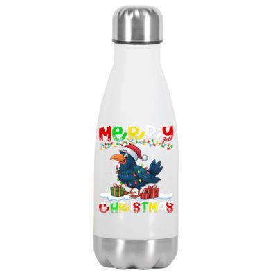 Xmas Lighting Santa Hat Crow Bird Merry Christmas Stainless Steel Insulated Water Bottle