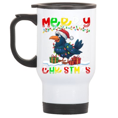 Xmas Lighting Santa Hat Crow Bird Merry Christmas Stainless Steel Travel Mug