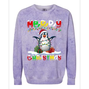 Xmas Lighting Santa Hat Emperor Penguin Merry Christmas Colorblast Crewneck Sweatshirt