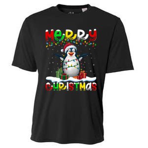 Xmas Lighting Santa Hat Emperor Penguin Merry Christmas Cooling Performance Crew T-Shirt