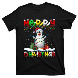 Xmas Lighting Santa Hat Emperor Penguin Merry Christmas T-Shirt