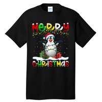 Xmas Lighting Santa Hat Emperor Penguin Merry Christmas Tall T-Shirt