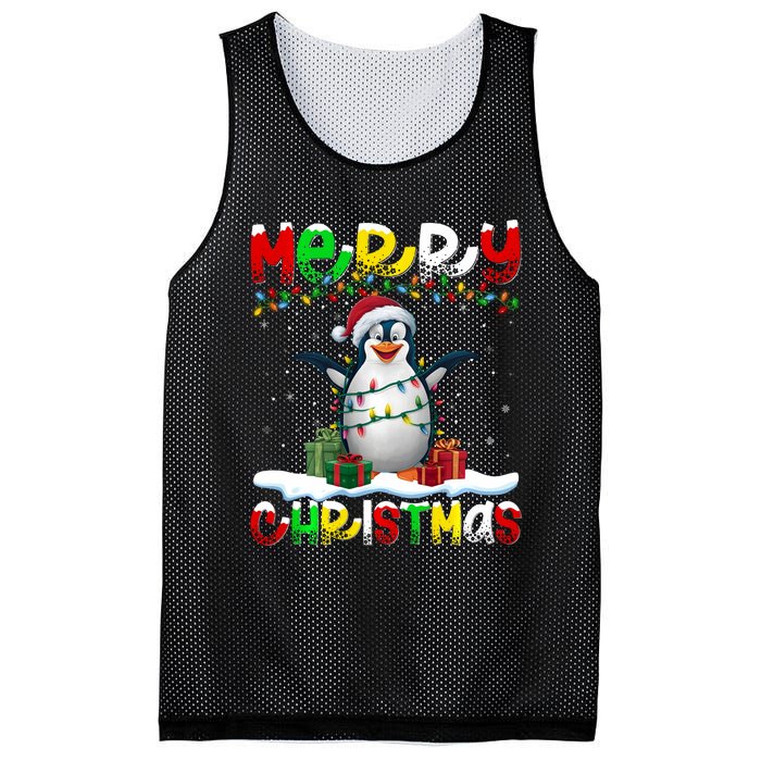 Xmas Lighting Santa Hat Emperor Penguin Merry Christmas Mesh Reversible Basketball Jersey Tank