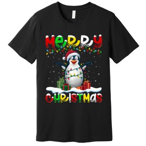 Xmas Lighting Santa Hat Emperor Penguin Merry Christmas Premium T-Shirt