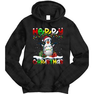 Xmas Lighting Santa Hat Emperor Penguin Merry Christmas Tie Dye Hoodie