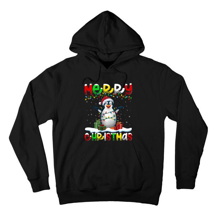 Xmas Lighting Santa Hat Emperor Penguin Merry Christmas Tall Hoodie