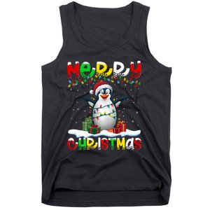 Xmas Lighting Santa Hat Emperor Penguin Merry Christmas Tank Top