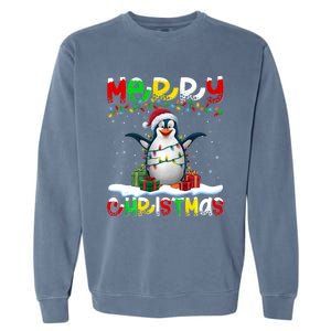 Xmas Lighting Santa Hat Emperor Penguin Merry Christmas Garment-Dyed Sweatshirt