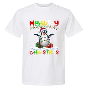 Xmas Lighting Santa Hat Emperor Penguin Merry Christmas Garment-Dyed Heavyweight T-Shirt