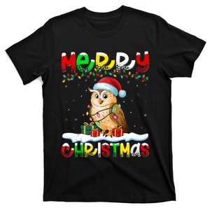 Xmas Lighting Santa Hat Owl Bird Merry Christmas T-Shirt