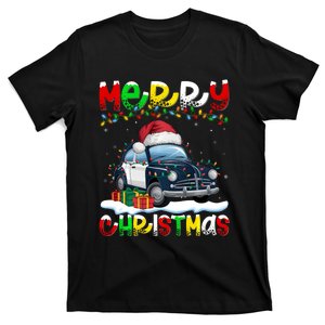 Xmas Lighting Santa Hat Police Car Merry Christmas T-Shirt