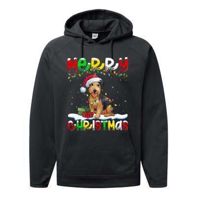 Xmas Lighting Santa Patterdale Terrier Dog Merry Christmas Performance Fleece Hoodie