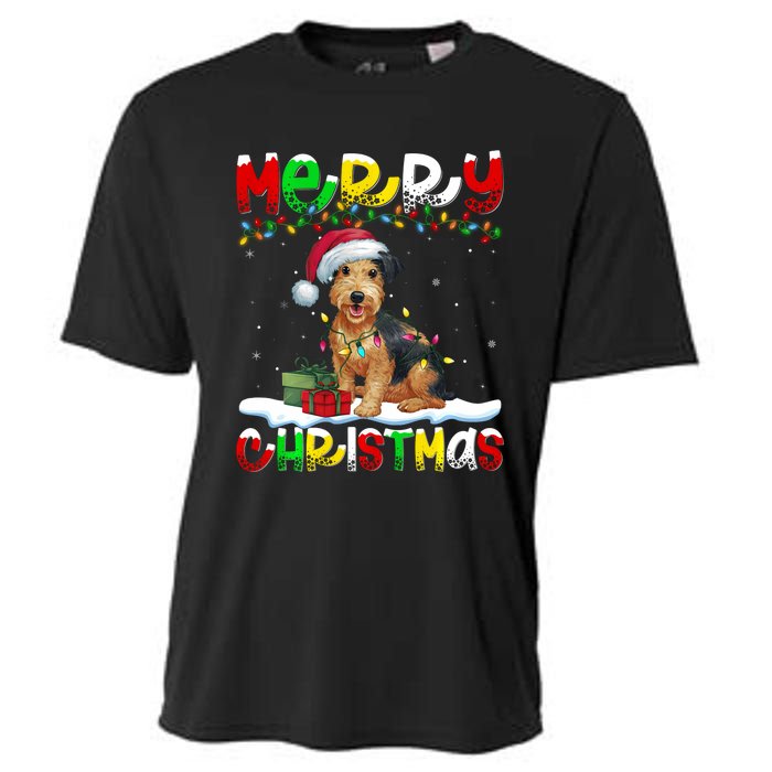 Xmas Lighting Santa Patterdale Terrier Dog Merry Christmas Cooling Performance Crew T-Shirt