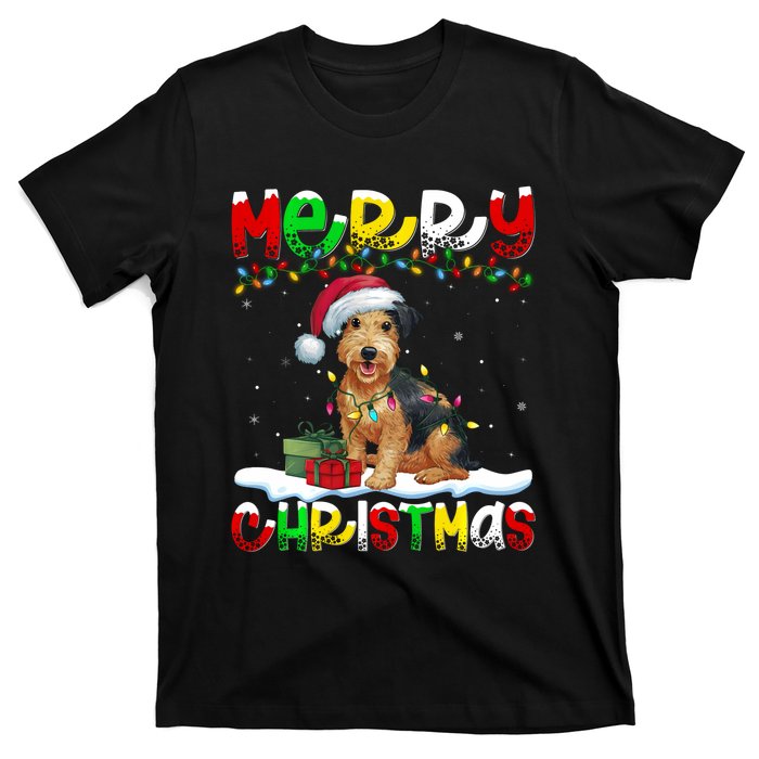 Xmas Lighting Santa Patterdale Terrier Dog Merry Christmas T-Shirt