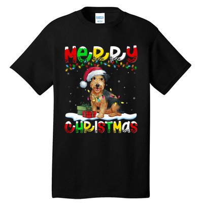 Xmas Lighting Santa Patterdale Terrier Dog Merry Christmas Tall T-Shirt