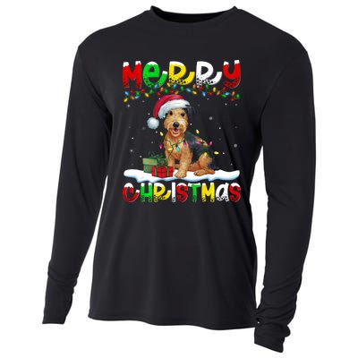 Xmas Lighting Santa Patterdale Terrier Dog Merry Christmas Cooling Performance Long Sleeve Crew