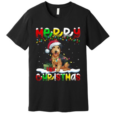 Xmas Lighting Santa Patterdale Terrier Dog Merry Christmas Premium T-Shirt