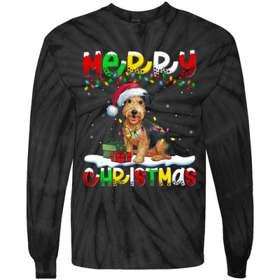 Xmas Lighting Santa Patterdale Terrier Dog Merry Christmas Tie-Dye Long Sleeve Shirt