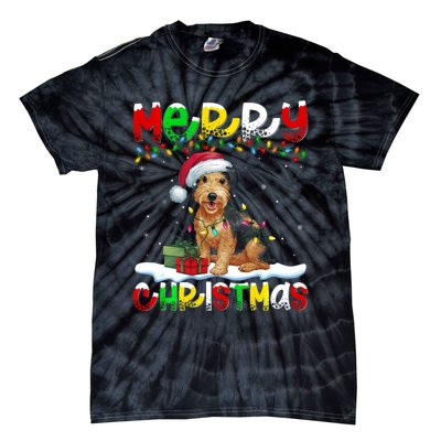 Xmas Lighting Santa Patterdale Terrier Dog Merry Christmas Tie-Dye T-Shirt