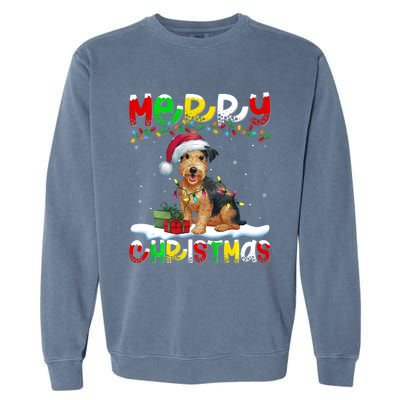 Xmas Lighting Santa Patterdale Terrier Dog Merry Christmas Garment-Dyed Sweatshirt