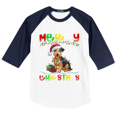 Xmas Lighting Santa Patterdale Terrier Dog Merry Christmas Baseball Sleeve Shirt