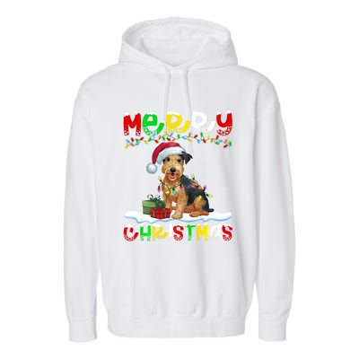 Xmas Lighting Santa Patterdale Terrier Dog Merry Christmas Garment-Dyed Fleece Hoodie