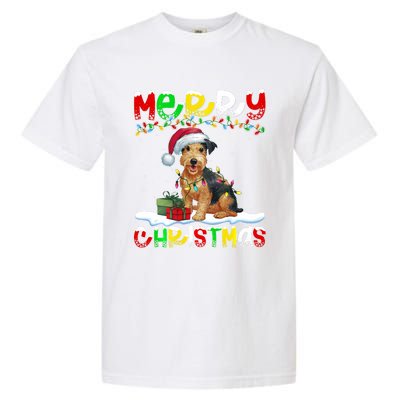 Xmas Lighting Santa Patterdale Terrier Dog Merry Christmas Garment-Dyed Heavyweight T-Shirt