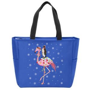 Xmas Lighting Santa Hat Flamingo Riding Penguin Christmas Gift Zip Tote Bag