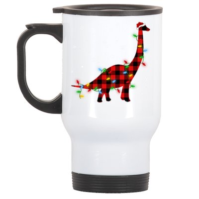 Xmas Lighting Santa Buffalo Plaid T Rex Dinosaur Christmas Gift Stainless Steel Travel Mug